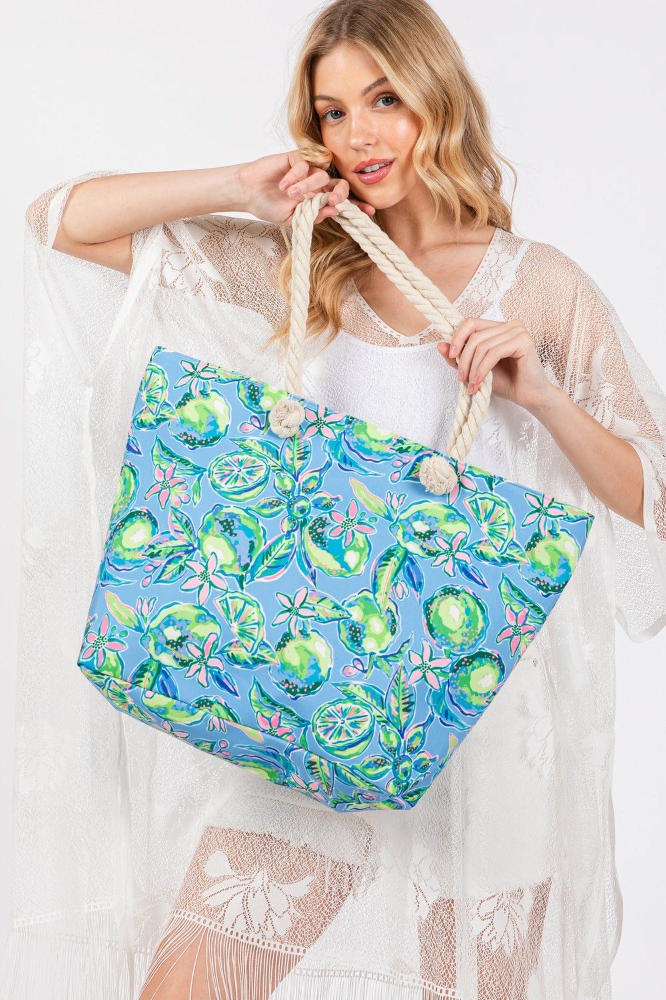 Hand Drawn Lime Print Beach Tote