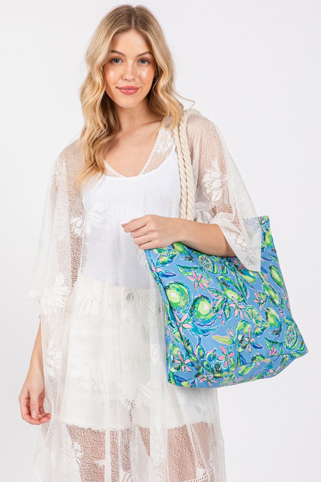 Hand Drawn Lime Print Beach Tote