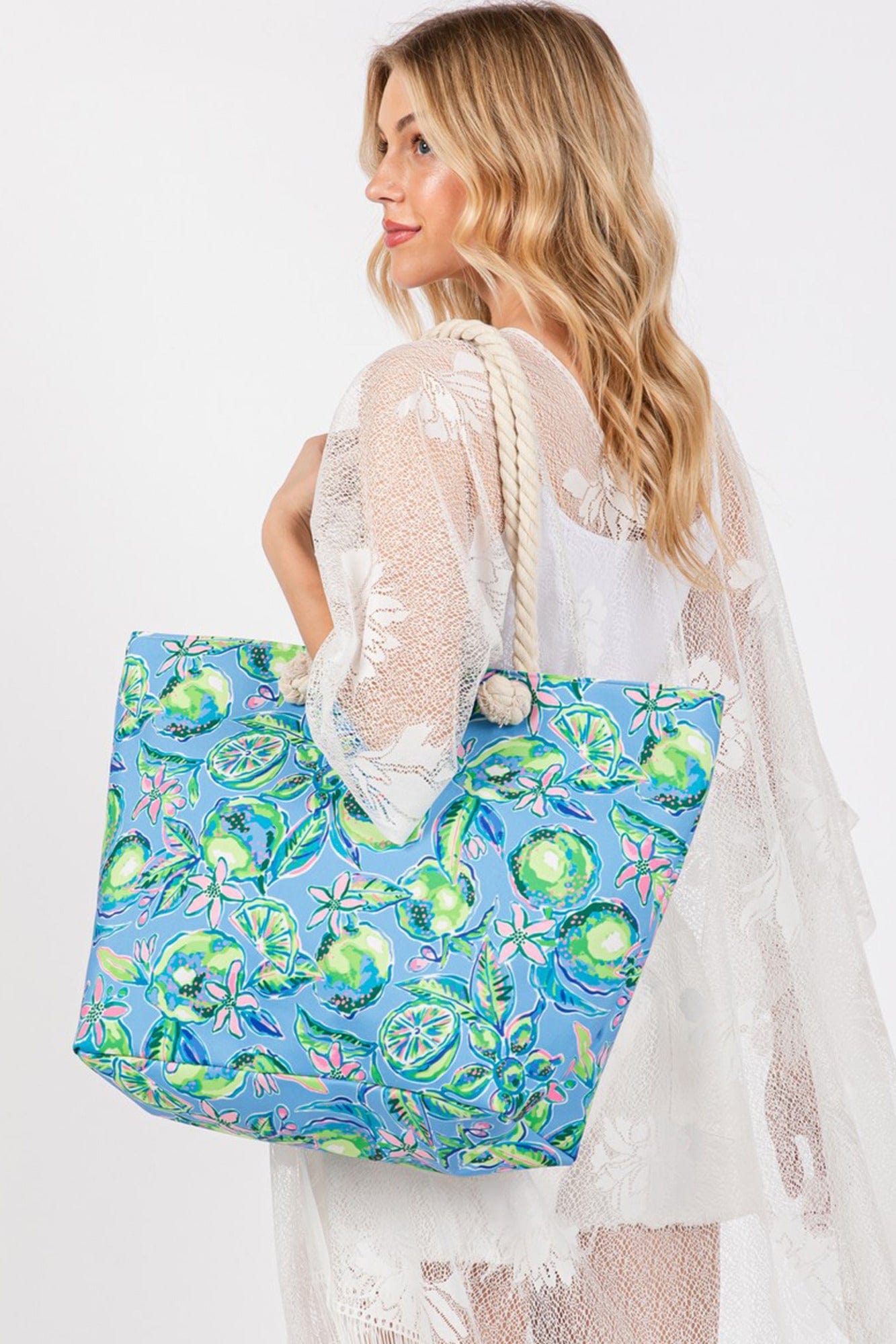 Hand Drawn Lime Print Beach Tote