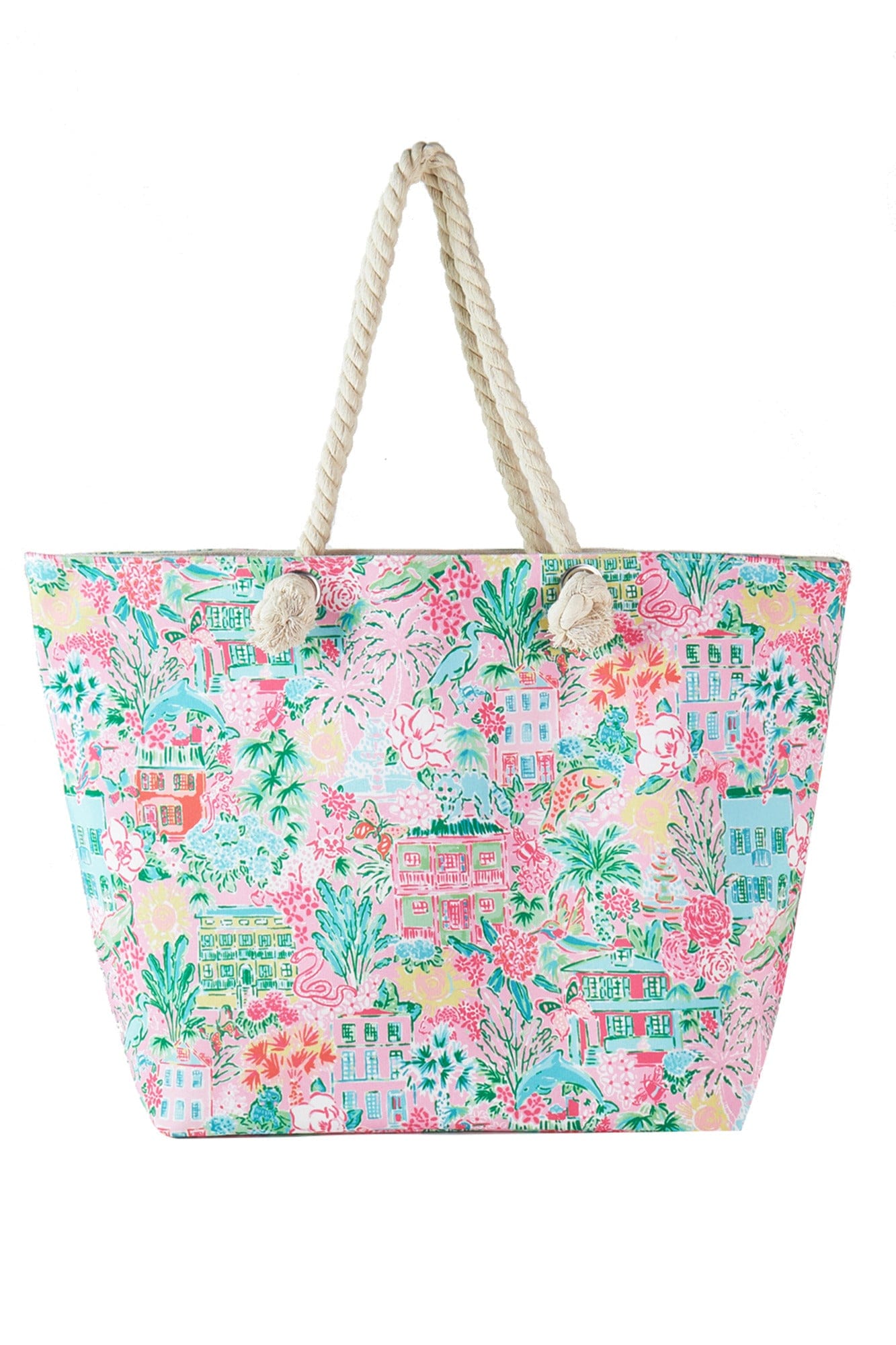 Hand Draw Undersea City Print Beach Tote