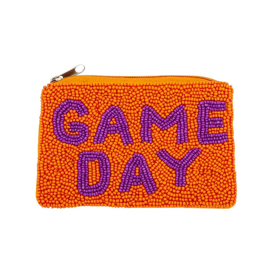 Orange & Purple Game Day Beaded Coin Purse