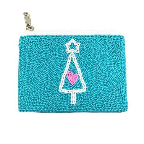 Aqua Christmas Tree Coin Purse