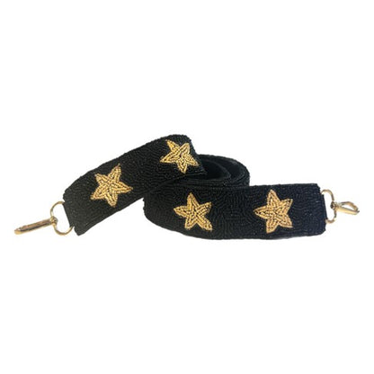 Black & Gold Star Beaded Purse Strap