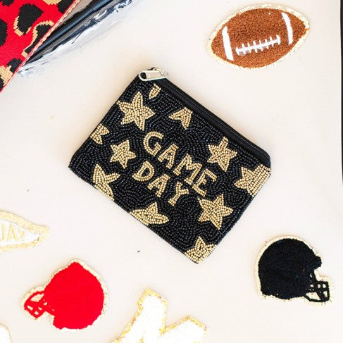 Black Game Day Star Beaded Coin Purse