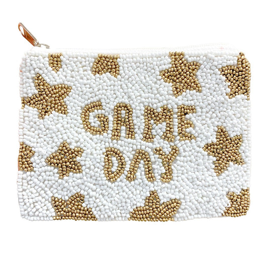 Gold & White Game Day Star Beaded Coin Purse