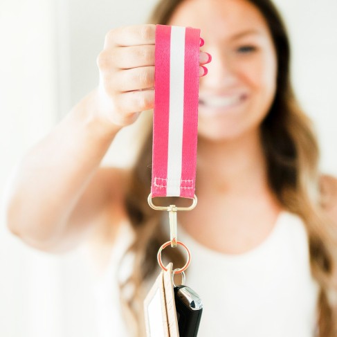 Hot Pink Stripe Wristlet Strap