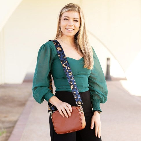 Navy Leopard Crossbody Strap