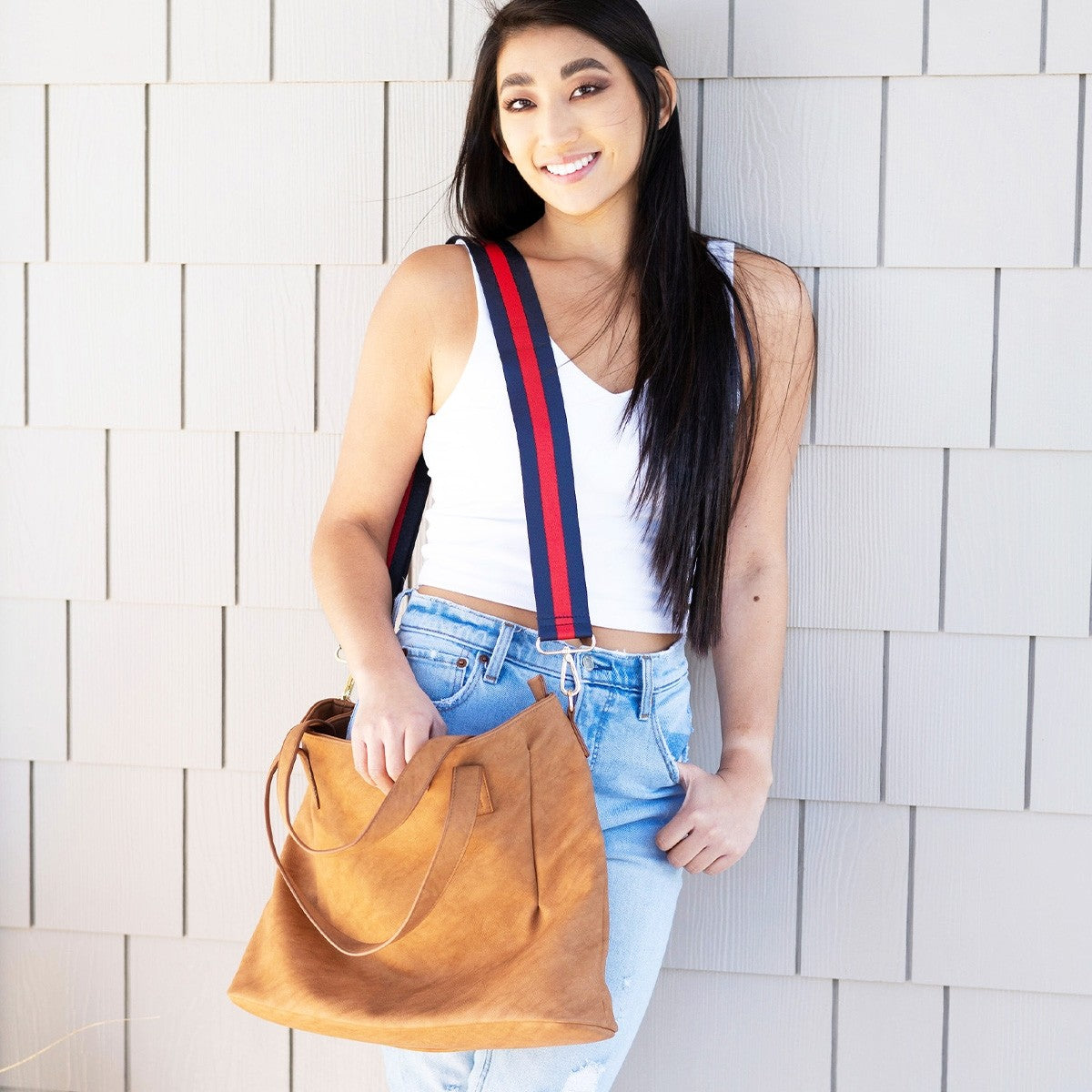 Navy & Red Stripe Crossbody Strap