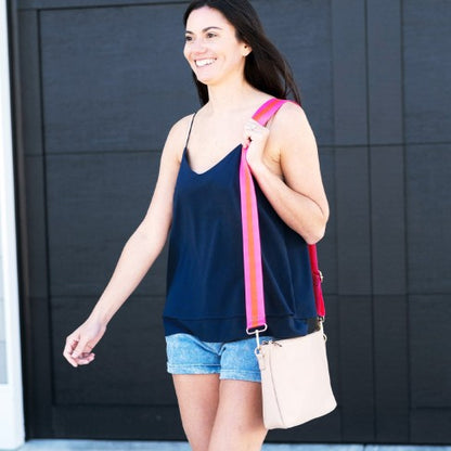 Hot Pink & Coral Stripe Crossbody Strap