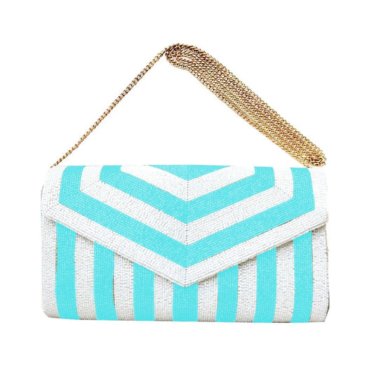 Aqua Stripe Beaded Purse