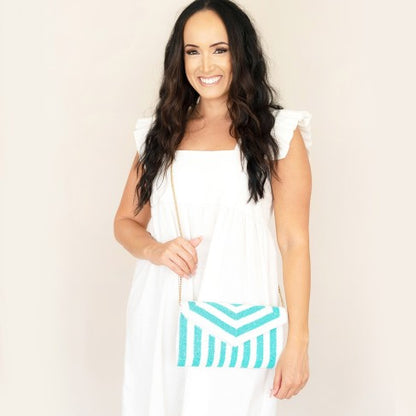 Aqua Stripe Beaded Purse