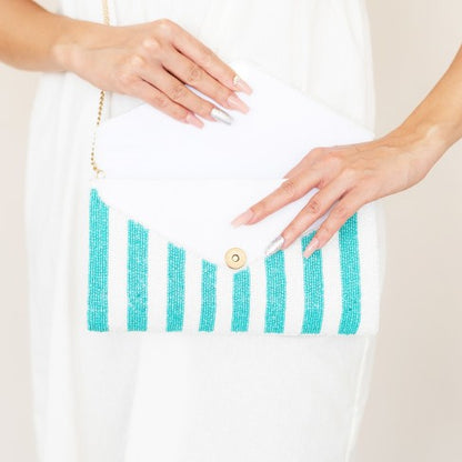 Aqua Stripe Beaded Purse