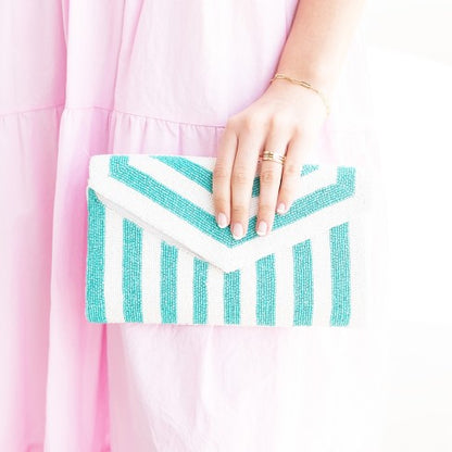 Aqua Stripe Beaded Purse