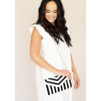 Black Stripe Beaded Purse