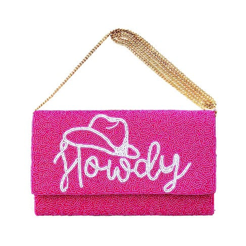 Hot Pink Howdy Beaded Clutch