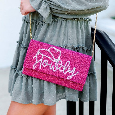 Hot Pink Howdy Beaded Clutch