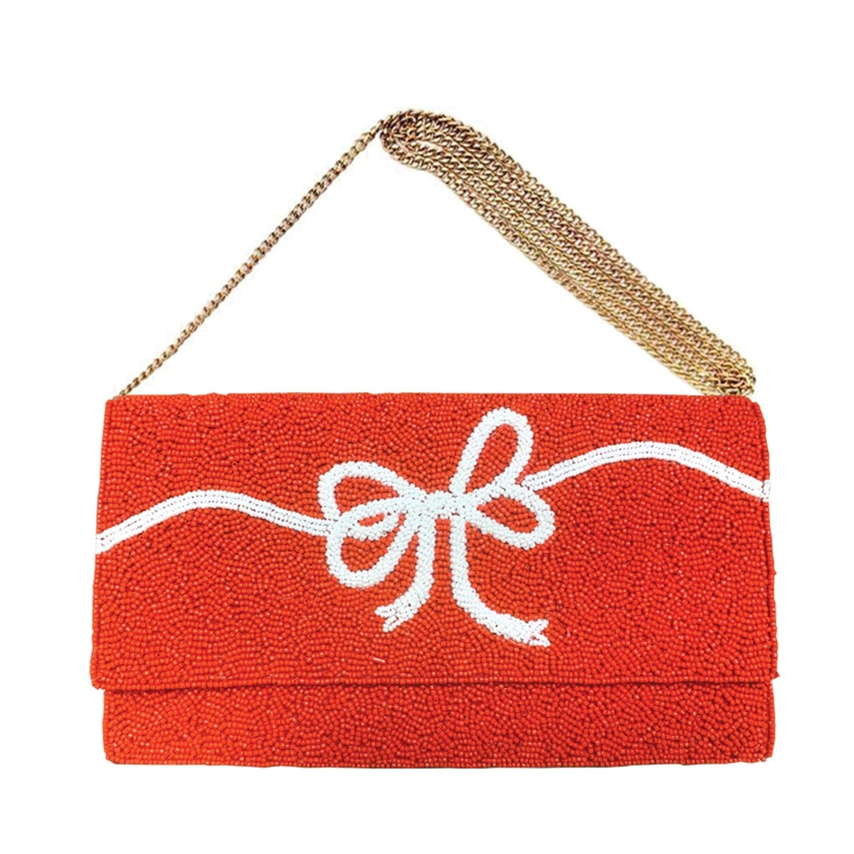 Red Bow Beaded Clutch