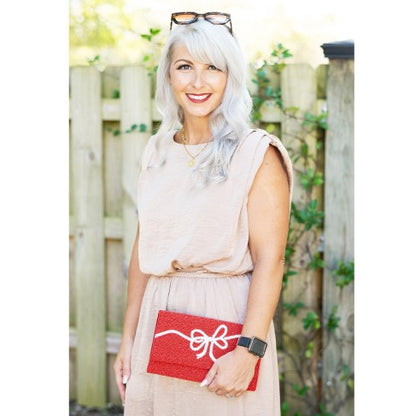 Red Bow Beaded Clutch