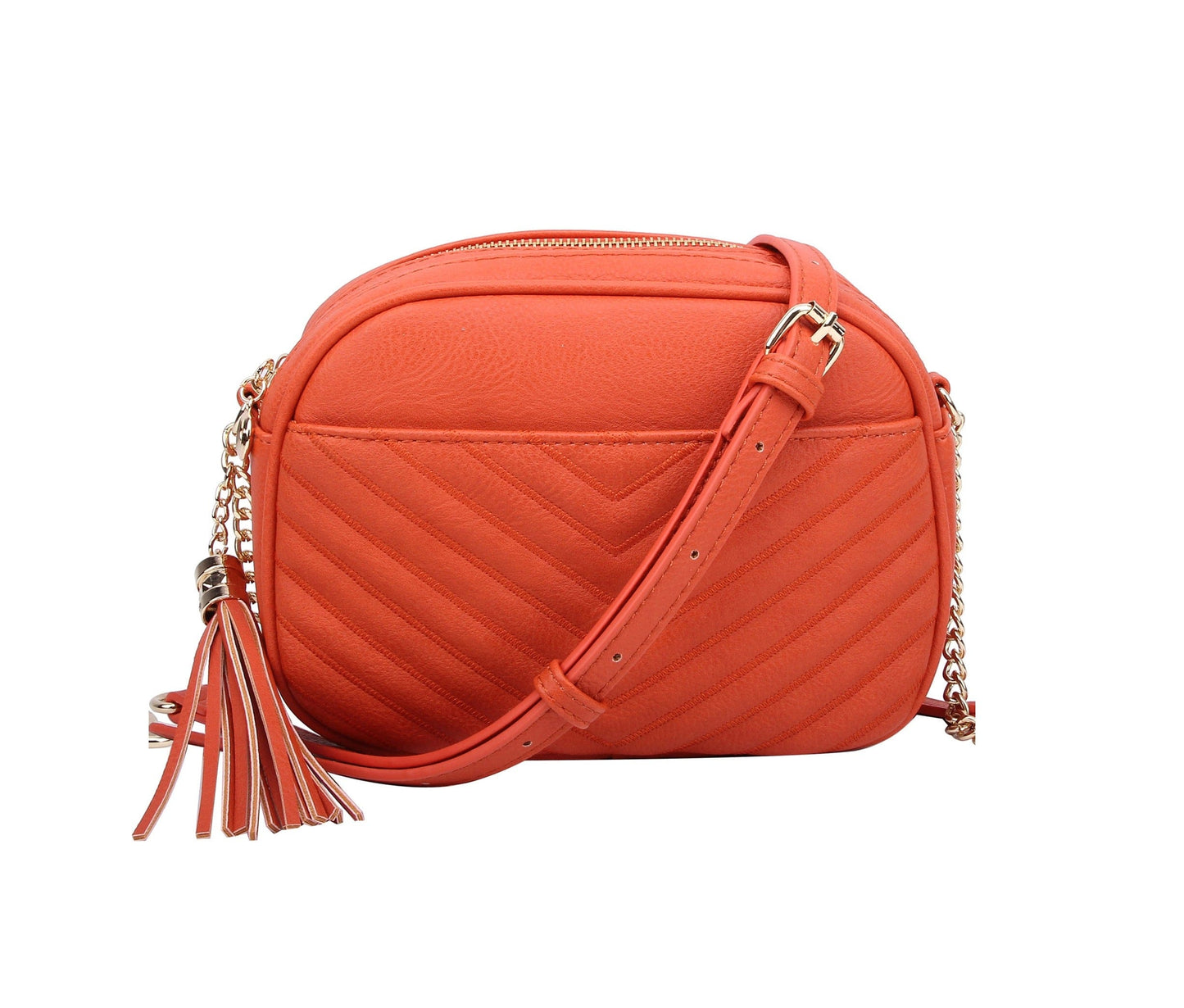 Veronica Double Zipper V Pattern Stitch Tassel Crossbody Bag