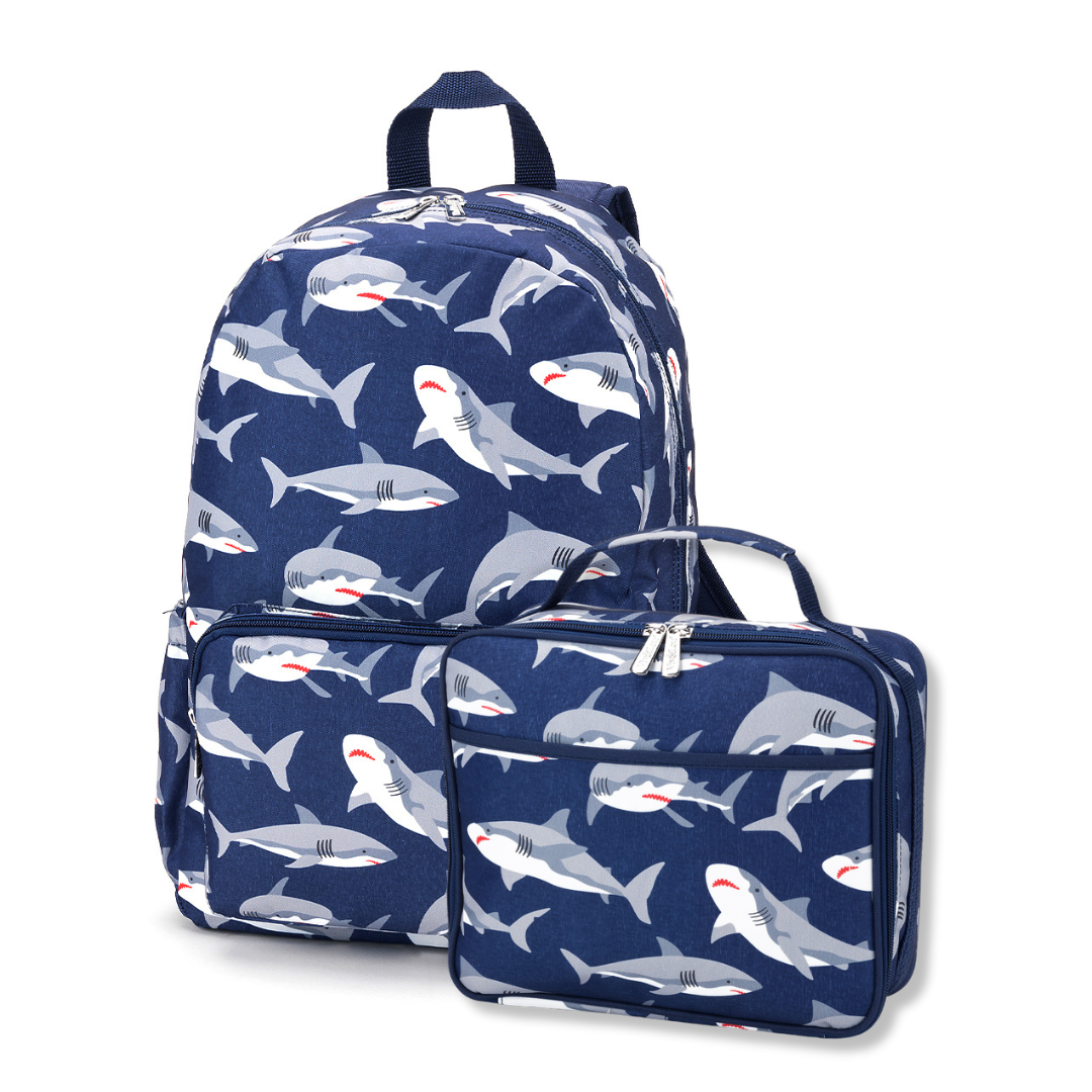 Personalized Kids Matching Shark Attack Backpack and Lunchbox