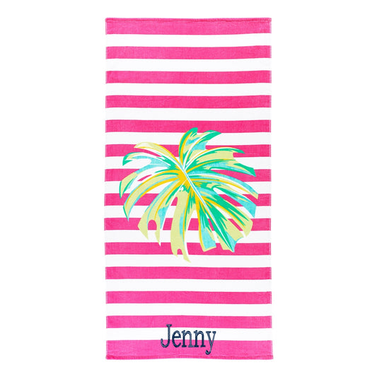 Personalized Palm Stripe Beach Towel