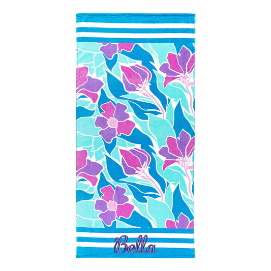 Personalized Floral Waves Beach Towel