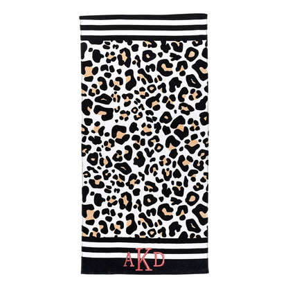 Personalized White Leopard Print Beach Towel