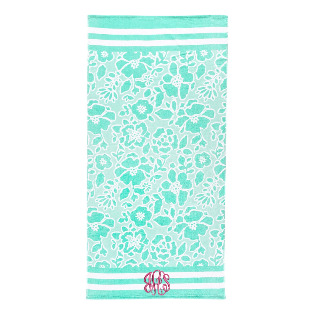 Personalized Mint Floral Beach Towel