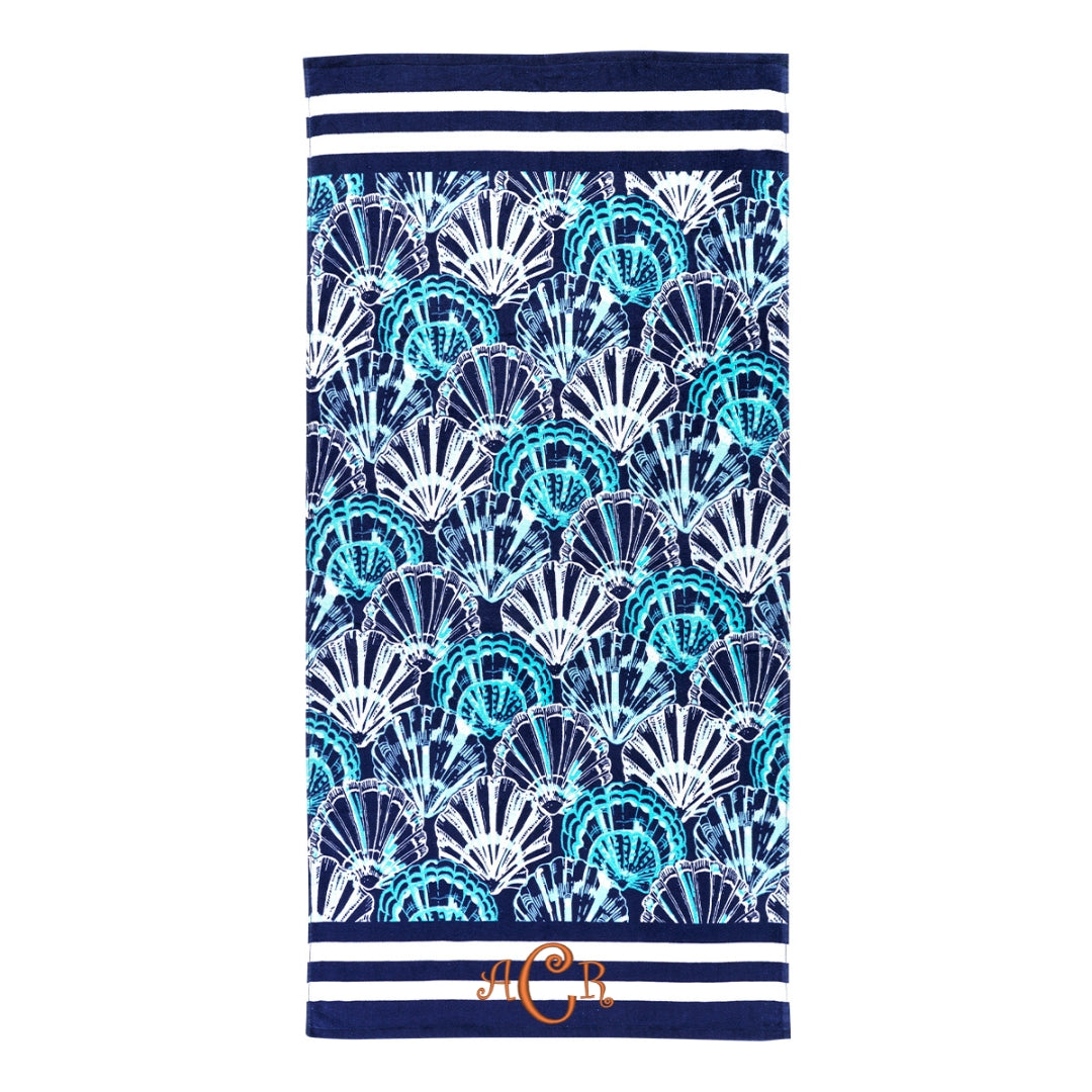 Personalized Aqua Shell Beach Towel