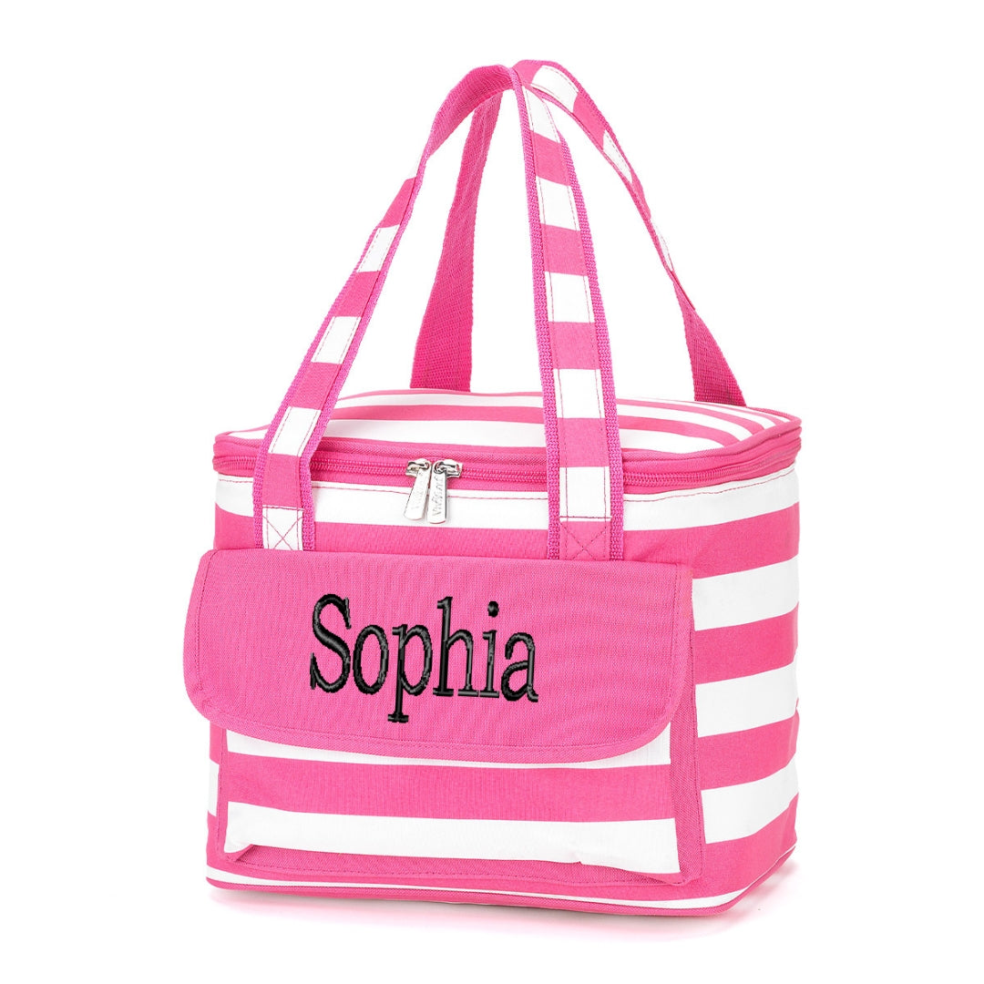 Personalized Hot Pink Stripe Cooler Bag