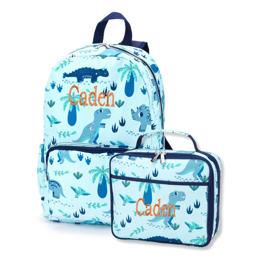 Personalized Kids Matching Dinosaur Backpack and Lunchbox