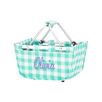 Personalized Mint Check Mini Market Tote