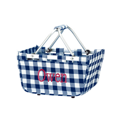 Personalized Navy Check Mini Market Tote