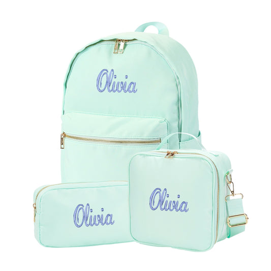 Personalized Matching Mint Backpack Lunch Bag & Pencil Case for Kids