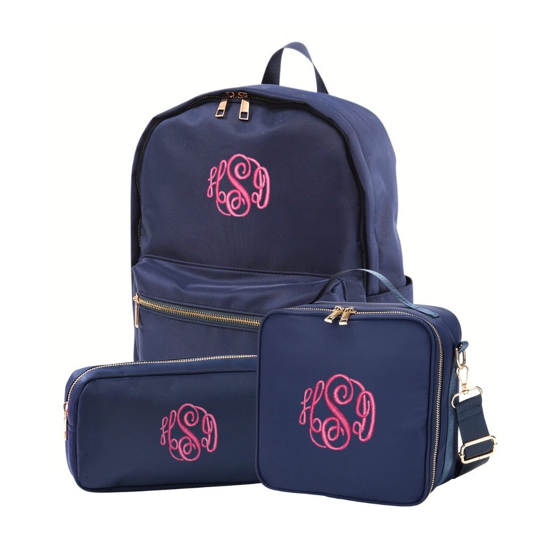 Personalized Matching Navy Blue Backpack Lunch Bag & Pencil Case for Kids