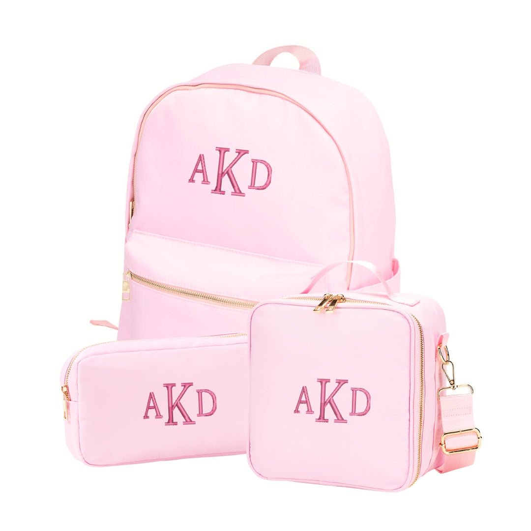 Personalized Matching Pink Backpack Lunch Bag & Pencil Case for Kids