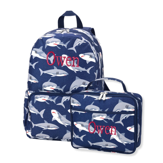 Personalized Kids Matching Shark Attack Backpack and Lunchbox