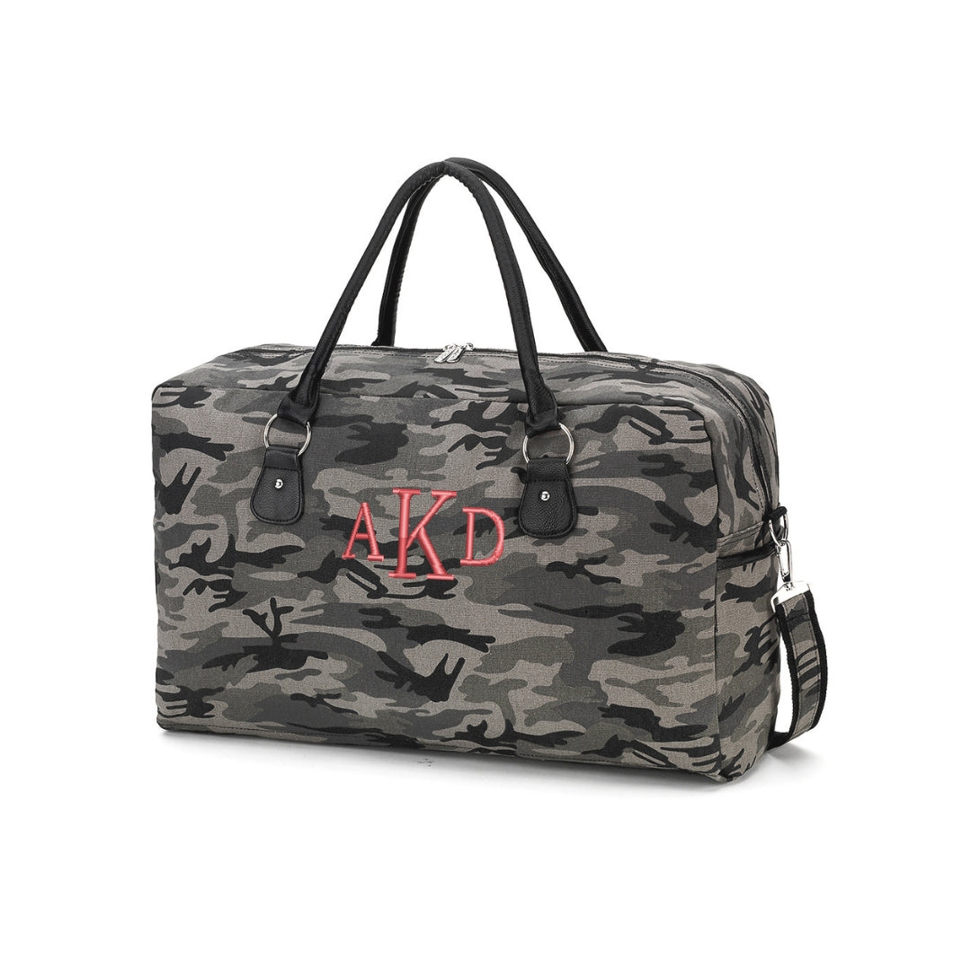 Personalized Black Camo Weekender Travel Duffle Bag