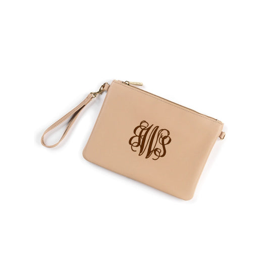 Personalized Tan Vegan Leather Wristlet