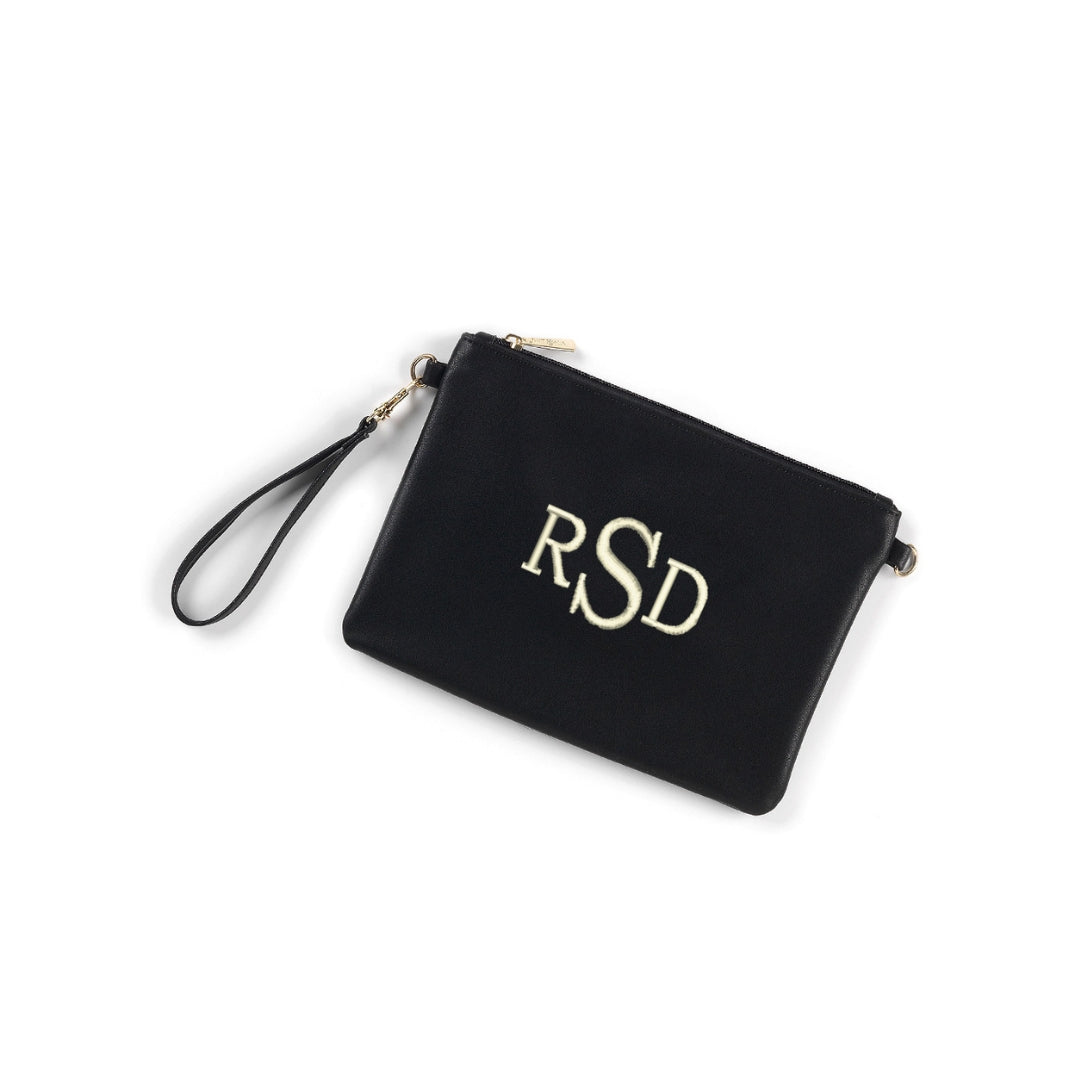 Personalized Black Vegan Leather Wristlet