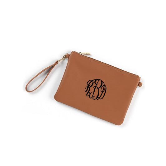 Personalized Camel Brown Vegan Leather Wristlet