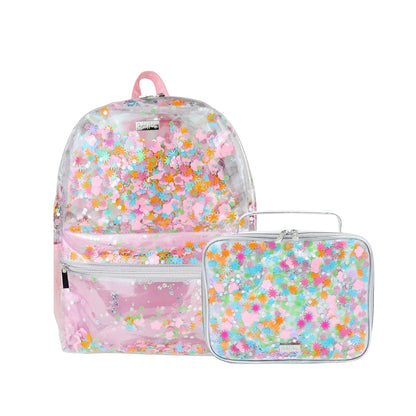 Pink Flower Glitter Confetti Backpack & Lunchbox Matching Set