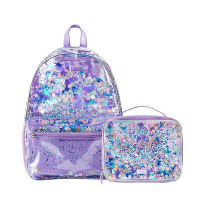 Purple Glitter Confetti Backpack & Lunchbox Matching Set