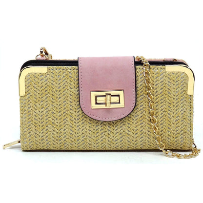 Lexi Straw Turn Lock Crossbody Wallet