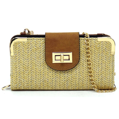 Lexi Straw Turn Lock Crossbody Wallet