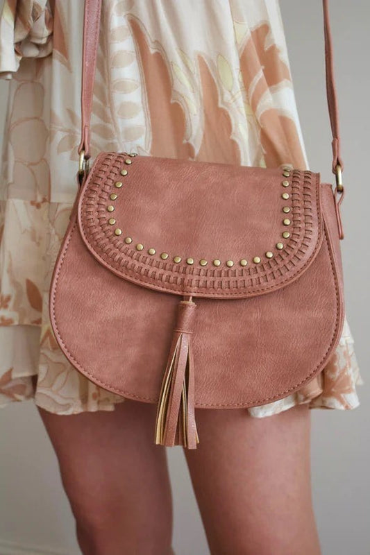 Stud Accent Crossbody w/ Tassel