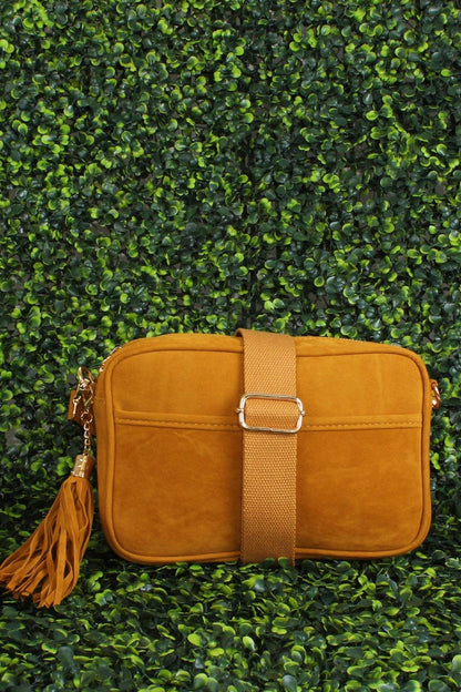 Vegan Suede Camera Crossbody Bag