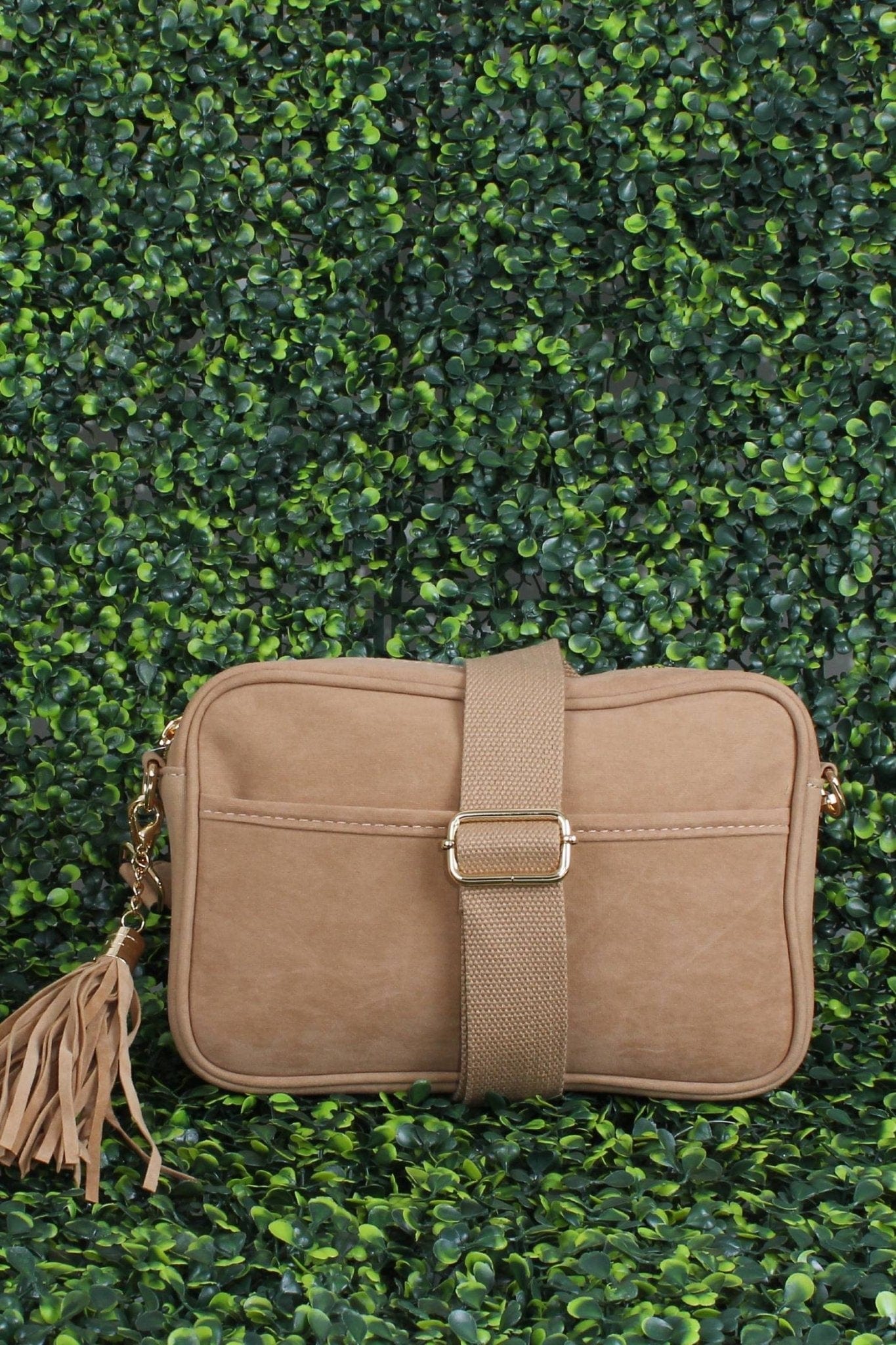 Vegan Suede Camera Crossbody Bag