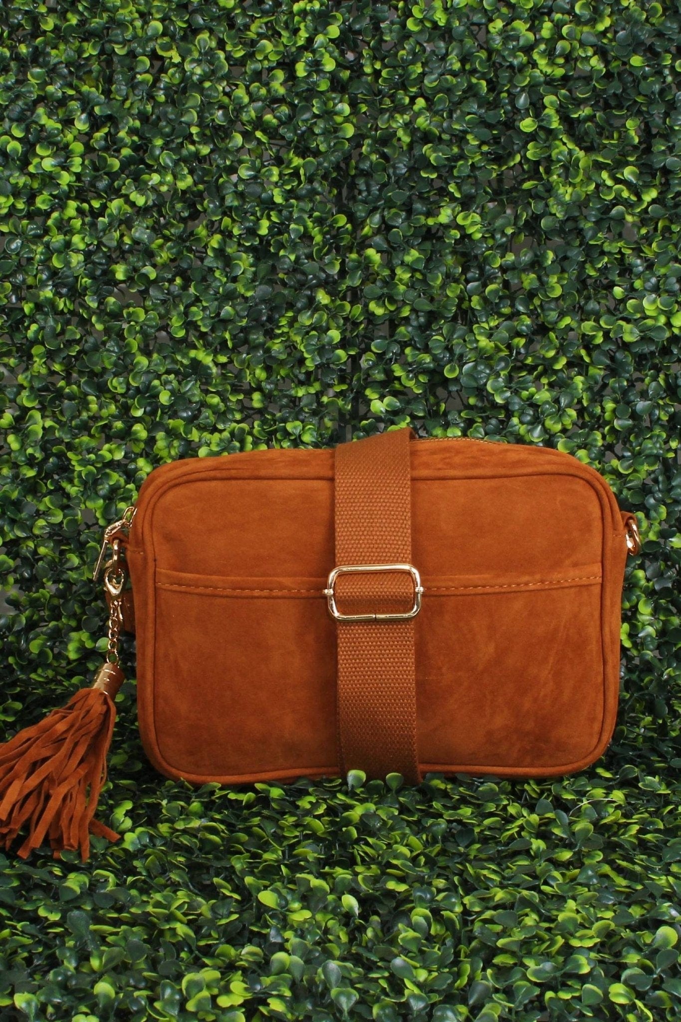 Vegan Suede Camera Crossbody Bag