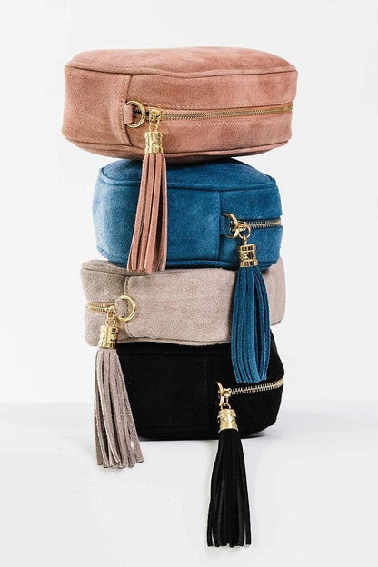 Vegan Suede Camera Crossbody Bag